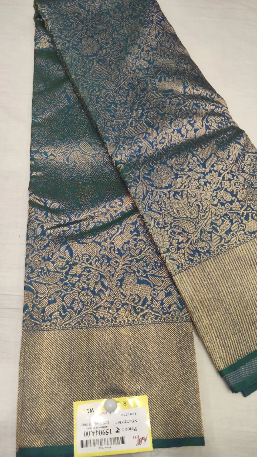 Teal Blue with Silver Zari and Subtle Grey Tones Silk Saree
